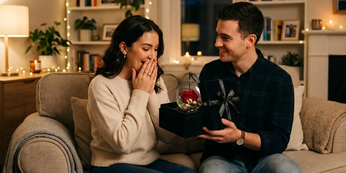 Romantic birthday surprise with preserved roses gift